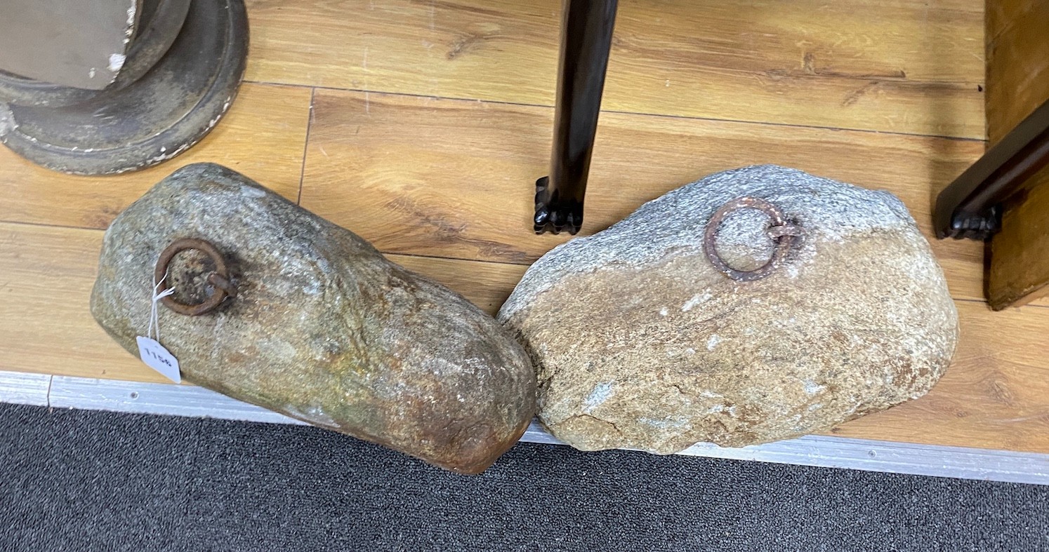 Two iron ring inset tethering stones, 38cm and 14cm